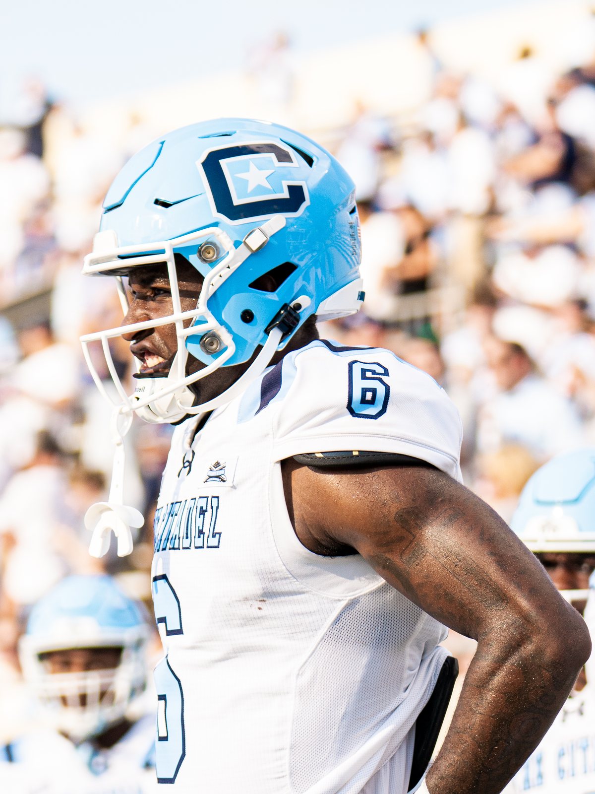 Ismael "Ish" Zamor in his Citadel number 6 uniform on the sideline